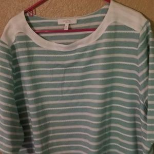 Coral Bay White & Mint Striped Shirt Plus Size 3X